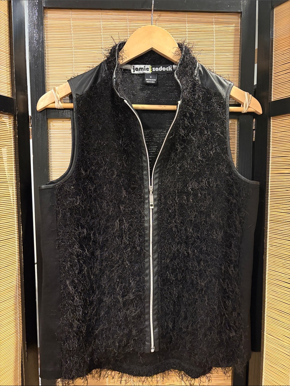 jamie sadock Black Faux Fur-Front Zip Vest